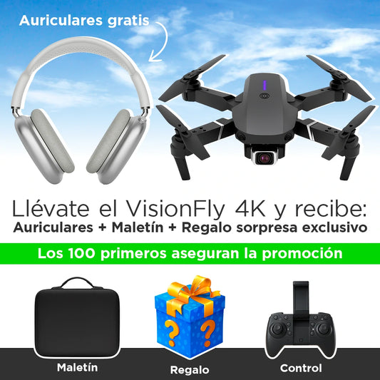 VisionFly - Drone 4K con GPS + Zoom 50x + Maletín | LLÉVATE GRATIS AURICULARES NIMBUS + regalo sorpresa