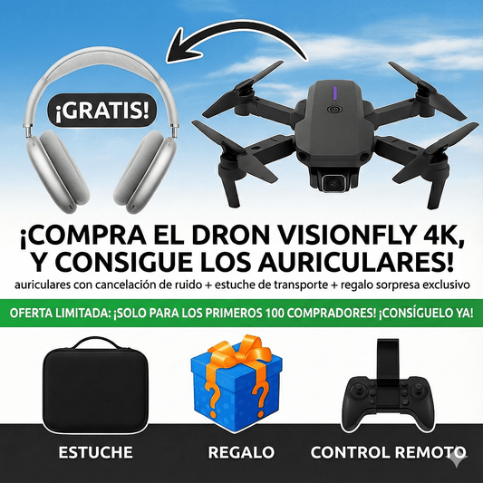 Drone VisionFly 4K + Auriculares PRO Max GRATIS